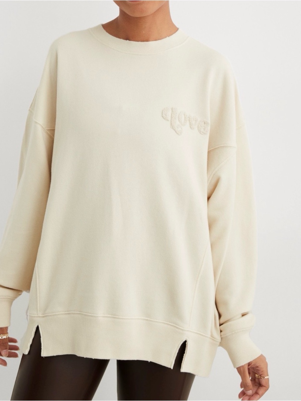 AERIE The Chill Crew Sweatshirt Cream “Love” Coziest Oversized L